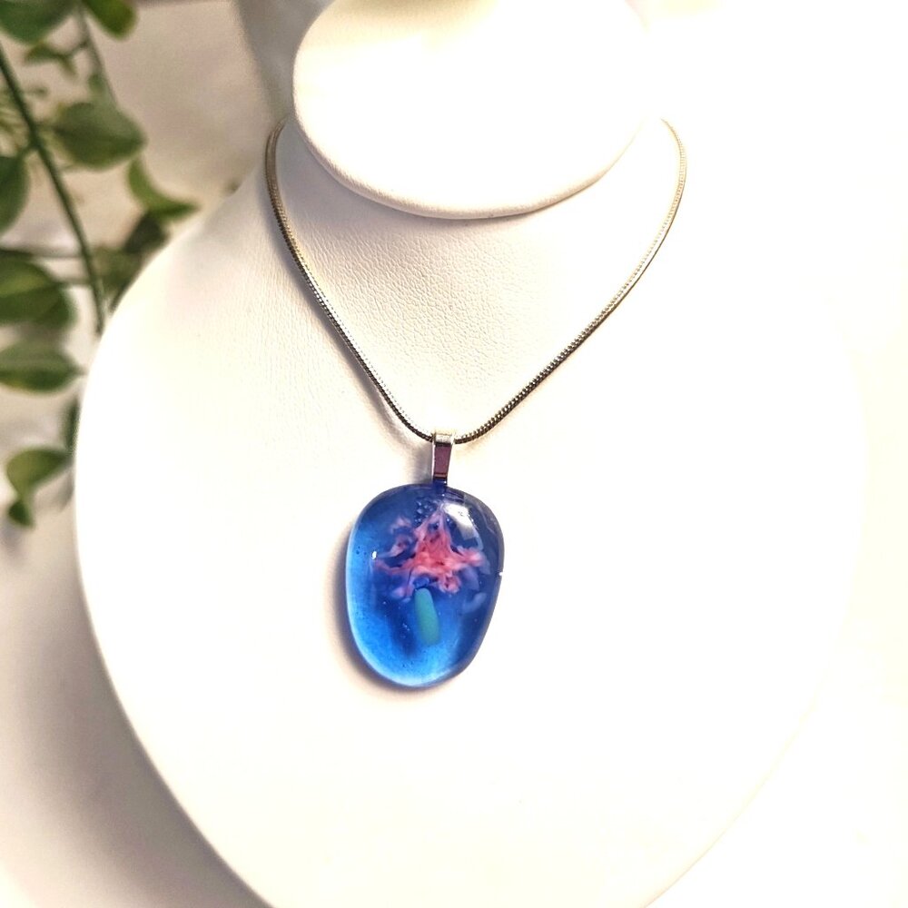 Handcrafted sculptured pendant Colorful fused glass statement jewelry + necklace
